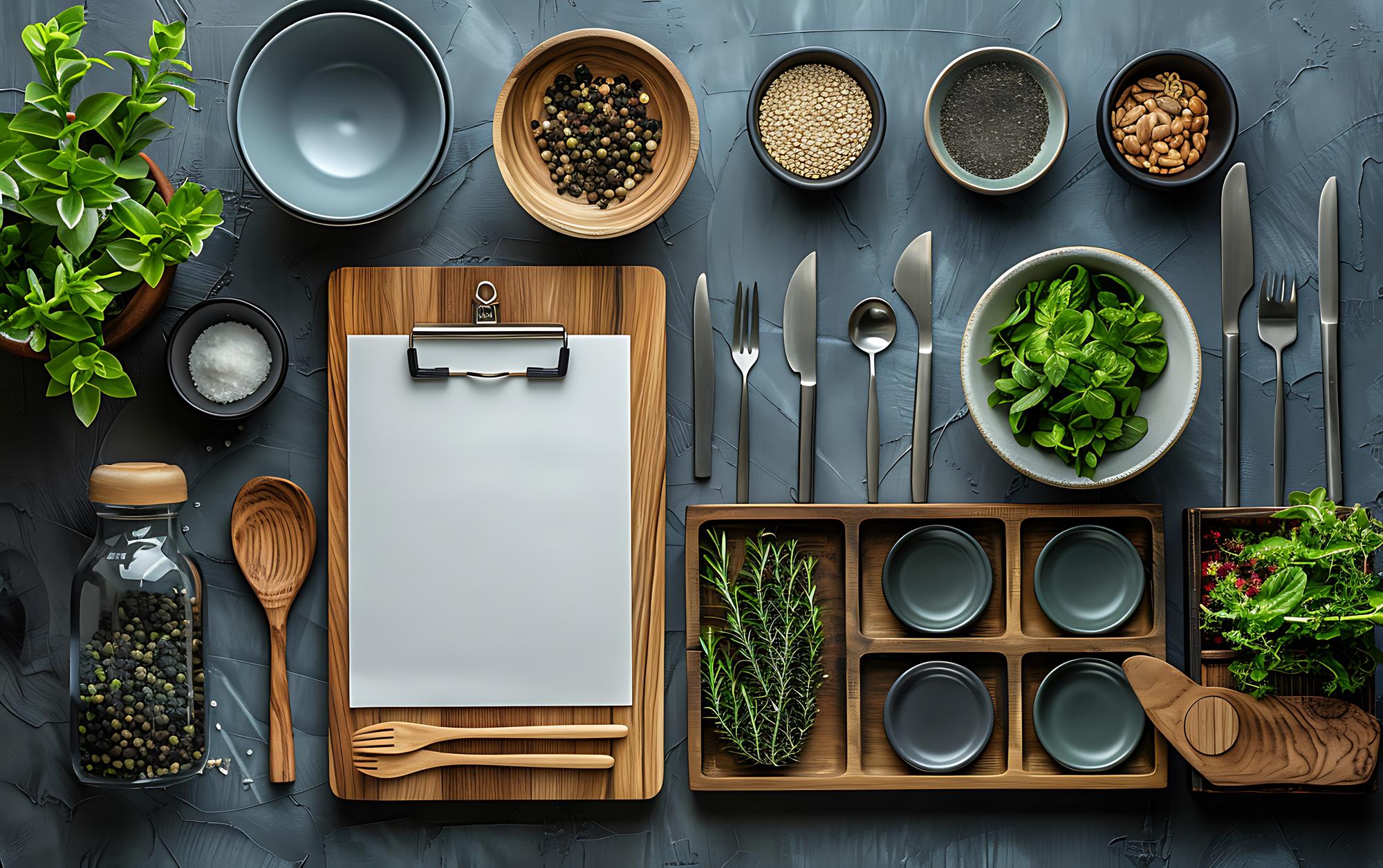 Three set menus laid out in studio